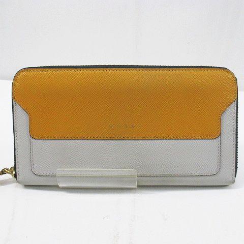 マルニ MARNI 長財布 ラウンドファスナー バイカラー イエロー グレー 