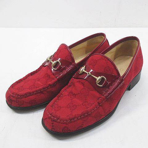 グッチ GUCCI ローファー ホースビット GGキャンバス 35C レッド 赤 