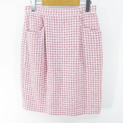 シャネル CHANEL P47766V29573 M7394 チェック柄 膝丈 ツイード タイト  