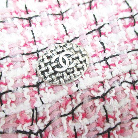 CHANELシルバーボタンが可愛いピンクツイードスカート サイズL 