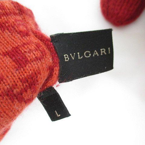 ブルガリ BVLGARI カシミヤ手袋 5本指 グローブ L レッド 赤 ロゴ文字 イタリア製 服飾小物 レディース｜vectorpremium｜03