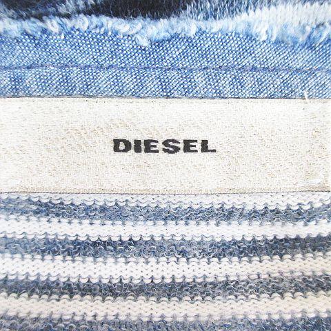 ディーゼル DIESEL ボーダー 長袖 カーディガン ニット ミディアム丈 前開き 麻 リネン XS 青系 ブルー 綿 コットン レディース｜vectorpremium｜03