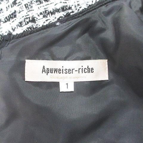 アプワイザーリッシェ Apuweiser-riche 七分袖 ミニ丈 ワンピース 1 黒系 ブラック ツイード 綿 コットン 毛 ウール紺 裏地 日本製 レディ｜vectorpremium｜03