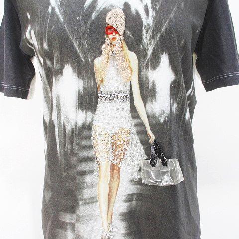 プラダ PRADA 半袖 カットソー M グレージュ系 ビジュー ビーズ 