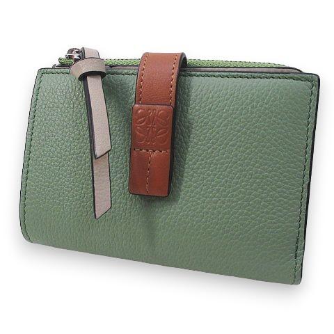 ロエベ LOEWE コンパクトジップ ウォレット グリーン系 レザー 二  