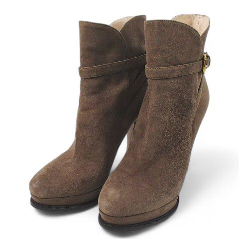 PRADA プラダ ショートブーツ プラットフォーム ベルト 37 モカ  