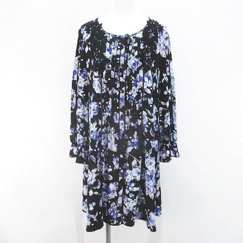 インゲボルグ INGEBORG 長袖 膝丈 ワンピース 4 黒系 ブラック 花柄  