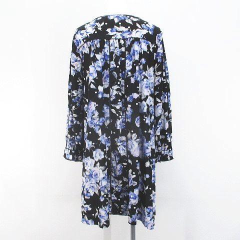 インゲボルグ INGEBORG 長袖 膝丈 ワンピース 4 黒系 ブラック 花柄  