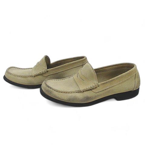 ポリーニ Pollini ペニーローファー スクエアトゥ ベージュ スエード 