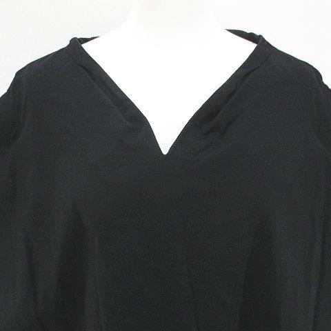 ENFOLD - エンフォルド 五分袖 カットソー チュニック Vネック 38 黒系 ブラック 綿 エンフォルド ENFOLD 五分袖 カットソー チュニック Vネック 38