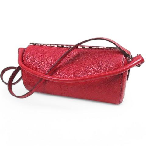 ヒロフ HIROFU 筒型 2WAY ハンドバッグ ショルダーバッグ レッド 赤  