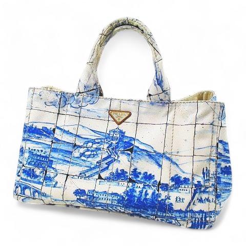PRADA プラダ カナパ azulejos トートバッグ プリント ホワイト PRADA プラダ カナパ azulejos トートバッグ プリント ホワイト