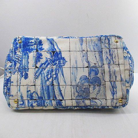 PRADA プラダ カナパ azulejos トートバッグ プリント ホワイト PRADA プラダ カナパ azulejos トートバッグ プリント ホワイト