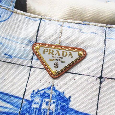 PRADA プラダ カナパ azulejos トートバッグ プリント ホワイト PRADA プラダ カナパ azulejos トートバッグ プリント ホワイト