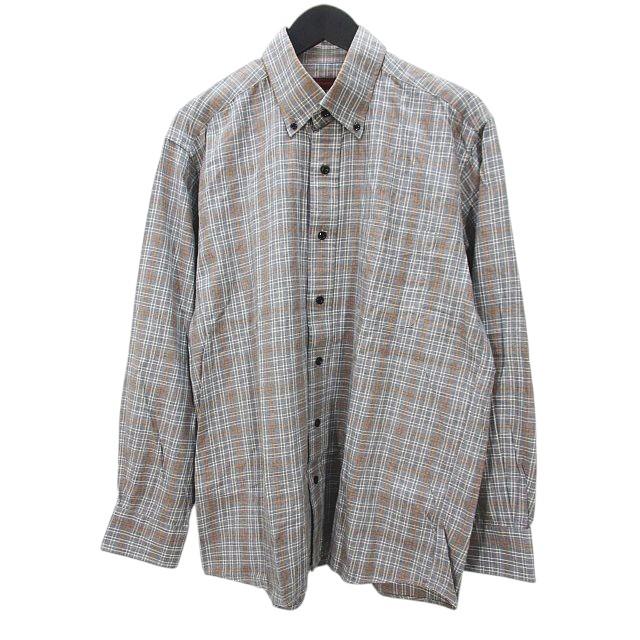 コロンビア　レーヨンポリシャツ　チェック柄　メタルボタン　Lサイズ　ブラウン系 00s Columbiaコロンビア チェック ボタンダウン コットン
