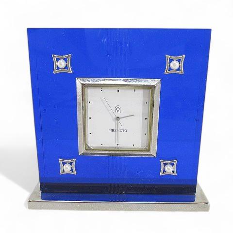 ミキモト MIKIMOTO クオーツクロック スクエア型 置時計 青系 ブルー