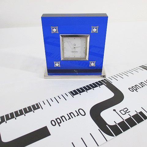 ミキモト MIKIMOTO クオーツクロック スクエア型 置時計 青系 ブルー