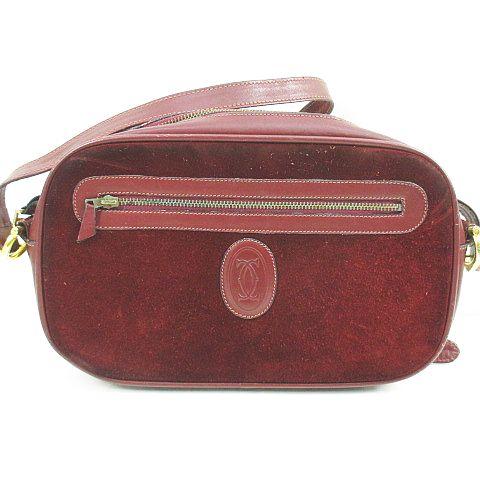 カルティエショルダーバッグスエードボルドーマストラインビンテージ