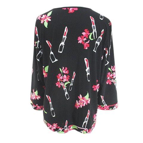 レオナール 花柄 半袖Tシャツ ブラック LEONARD #spc レオナール カットソー 黒 マルチ フルーツ 花柄