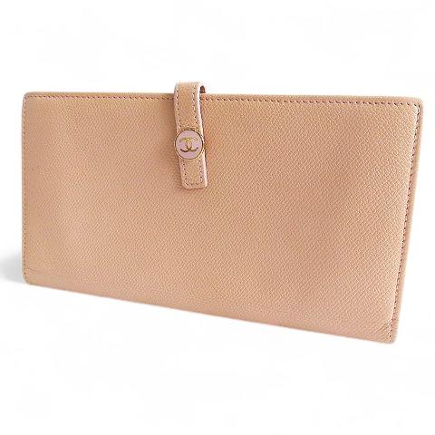 CHANEL シャネル ココボタン レザー 長財布 ピンクベージュ ゴールド  