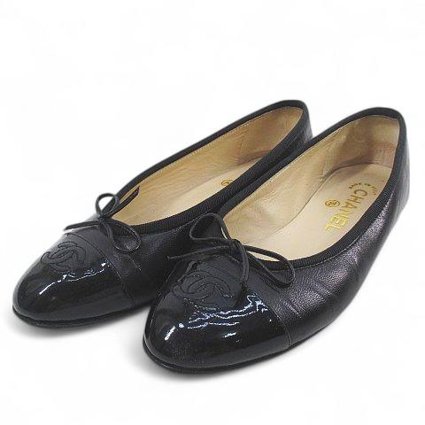 専用CHANEL シャネル パンプス フラットシューズ エナメル ブラック