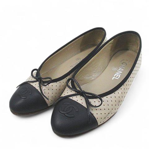 CHANEL シャネル　リボン　ココマーク　ラメ　フラットシューズ　パンプス CHANEL シャネル フラットシューズ パンプス リボン パイピング