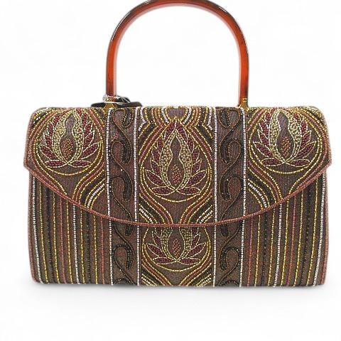 未使用品 YASHIMA ヤシマ ビーズバッグ べっ甲調ハンドル