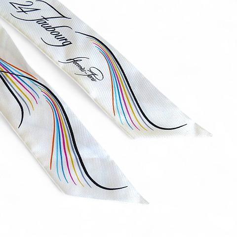 HERMES エルメス スカーフ ツイリー 24 FAUBOURG シルク ホワイト  