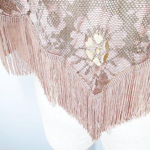 トライアングル 三角ストール ショール ピンク レース 花柄 刺繍
