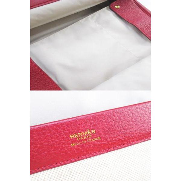 HERMES（エルメス） HERMES toilet bag in burgundy leather and beige