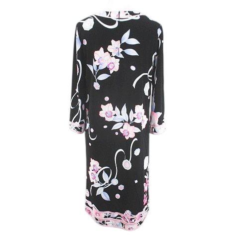 レオナ−ルサイズ40ノースリーブ フレアワンピース 花柄 黒