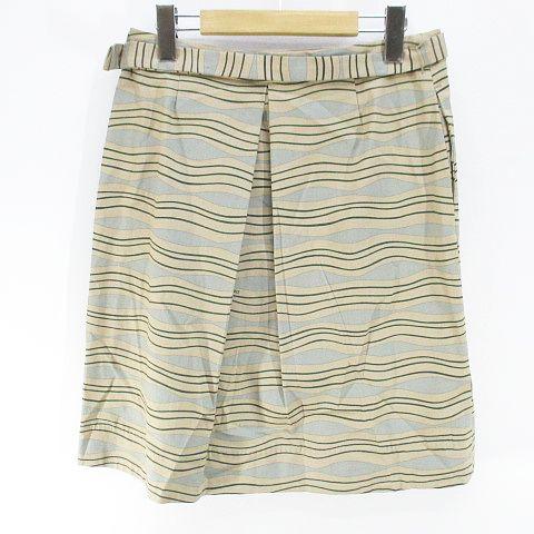マーロ malo ボーダー 膝丈 フレアスカート スカート 38 ベージュ系  