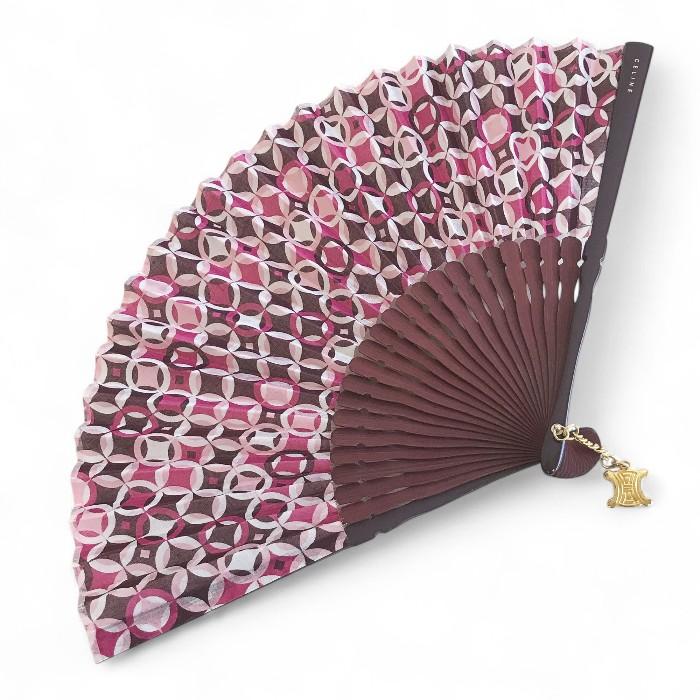 CELINE セリーヌ 扇子 専用袋付き チャーム ワインレッド