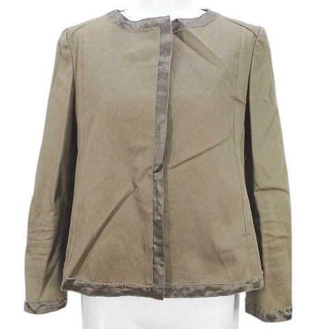 新品未使用　Drawer ノーカラージャケット 36 ドゥロワー Drawer ノーカラー ジャケット 36 ブラウン 茶系 ホック