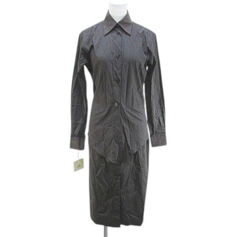 【中古】エルメス HERMES マルジェラ期 長袖 ミモレ丈 シャツワンピース ワンピース ドッキング 34 灰系 グレー HERMES（エルメス） マルジェラ期 長袖 ミモレ丈 シャツワンピース