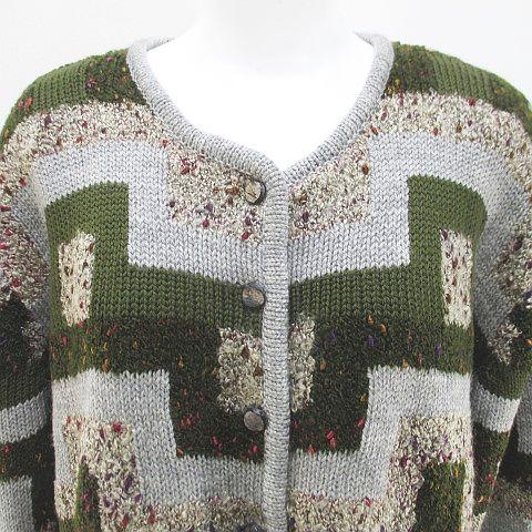 【中古】未使用品 アンナフロデイ ANNA FRODI 長袖 カーディガン ニット 厚手 F 灰系 グレー 肩パット 毛 ウール 総柄 未使用品 アンナフロデイ ANNA FRODI 長袖 カーディガン ニット 厚手 F