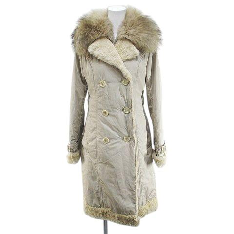 【中古】エポカ EPOCA パデットコート ロング丈 ラクーンファー ラビットファー 毛皮 40 ベージュ系 裏地 レディース エポカ EPOCA パデットコート ロング丈 ラクーンファー ラビットファー