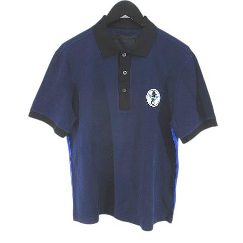 【中古】プラダ PRADA 半袖 シーホース ポロシャツ カットソー S 紺系 ネイビー 刺繍 ワッペン ライン メンズ PRADA（プラダ） 半袖 シーホース ポロシャツ カットソー S 紺系