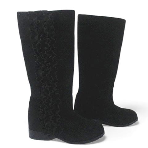 【中古】ピンクハウス PINK HOUSE ロングブーツ フェイクレザーフリルブーツ  サイドフリル  3(M) ブラック 黒系 PINK HOUSE（ピンクハウス） ロングブーツ フェイクレザーフリルブーツ