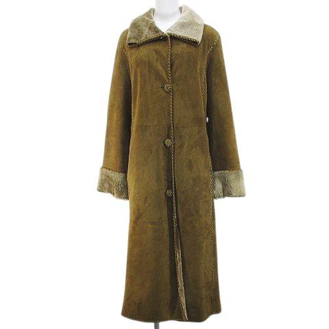 【中古】クリスティア CHRISTIA リバーシブル 羊革 ムートンコート ロング 44 キャメル ファー ボタン 刺繍 ステッチ クリスティア CHRISTIA リバーシブル 羊革 ムートンコート ロング丈 44