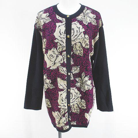 【中古】未使用品 NONA 花柄 フラワー 長袖 カーディガン ニット 13 紺系 ネイビー 毛 ウール タグ付 レディース 未使用品 NONA 花柄 フラワー 長袖 カーディガン ニット 13 紺系