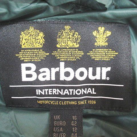【中古】バブアー Barbour LQU1204GN71 パデットコート ロング丈 16 緑系 グリーン ジップアップ ロゴ 文字 ワッペン バブアー Barbour LQU1204GN71 パデットコート ロング丈 16 緑系