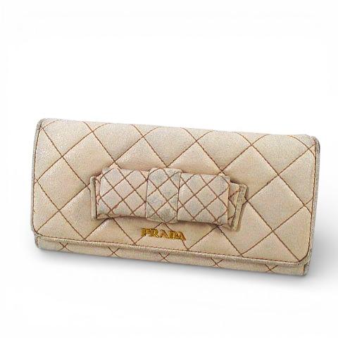 PRADA（プラダ） 長財布 リボン キルティング リボン ピンク レザー