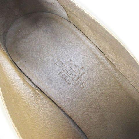 エルメス HERMES パンチング H パンプス レースアップシューズ H柄 38 ベージュ キャンバス レザー イタリア製 レディース_5