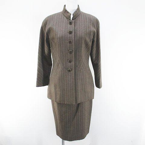 未使用タグ付　HANAE MORI スカートスーツ　セットアップ  サイズ40 ハナエモリ HANAE MORI セットアップ ストライプ柄 ジャケット 膝丈
