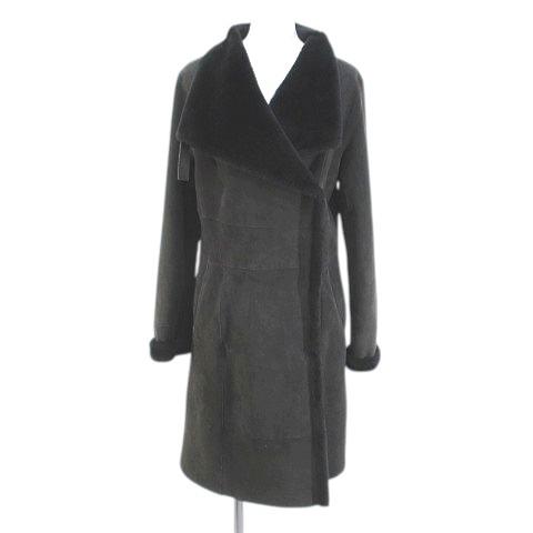 ソニアリキエル SONIA RYKIEL ムートンコート 羊革 ロング丈 40 灰系