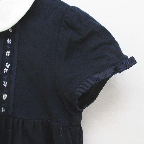 ファミリア Familiar 半袖 ワンピース 120 紺系 ネイビー 襟 花 刺繍 