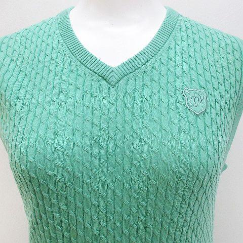 ゾーイ ZOY DRESS CODE INTERNATIONAL ゴルフウェア ケーブル編み ベスト 40 緑系 エメラルドグリーン Vネック ロゴ 刺繍 リブ レディース |  | 06