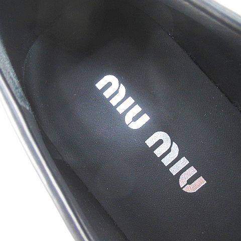 ミュウミュウ miumiu ブラッシュドレザー ペニーローファー ロゴ 39.5 ブラック 黒系 レザー イタリア製 レディース_5