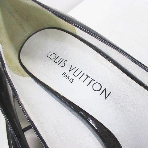 ルイヴィトン LOUIS VUITTON パンプス フラワーモチーフ スクエアトゥ 37.5 ブラック 黒系 エナメル イタリア製 レディース_5